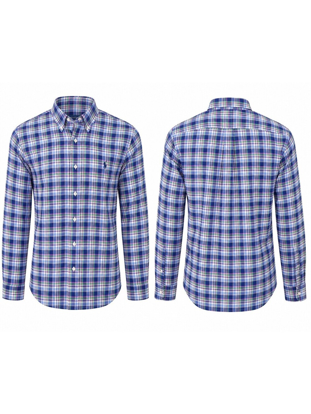 Polo Ralph Lauren Classic Long Sleeve Dress Shirt Blue Plaid Stretch Small